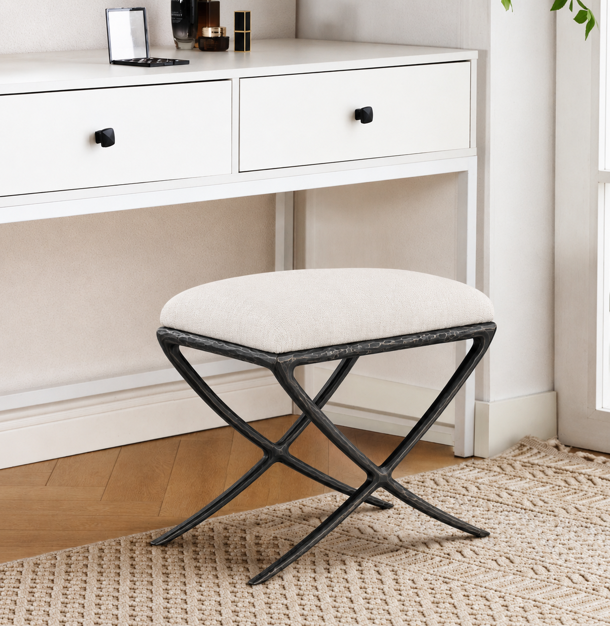 Hand-Forged Metal X-base Stool