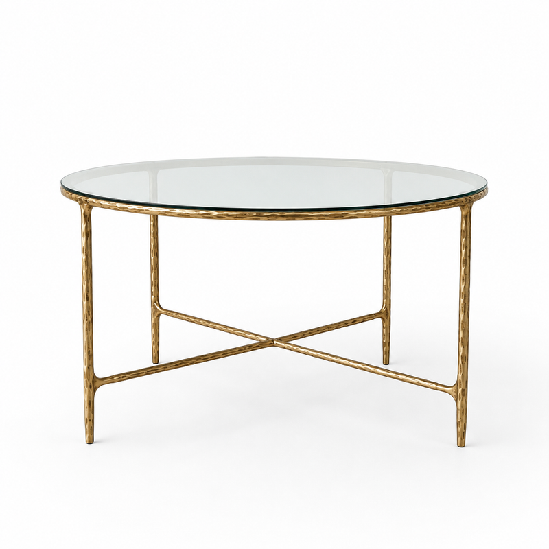Hand-Forged Metal Glass Round Dining Table