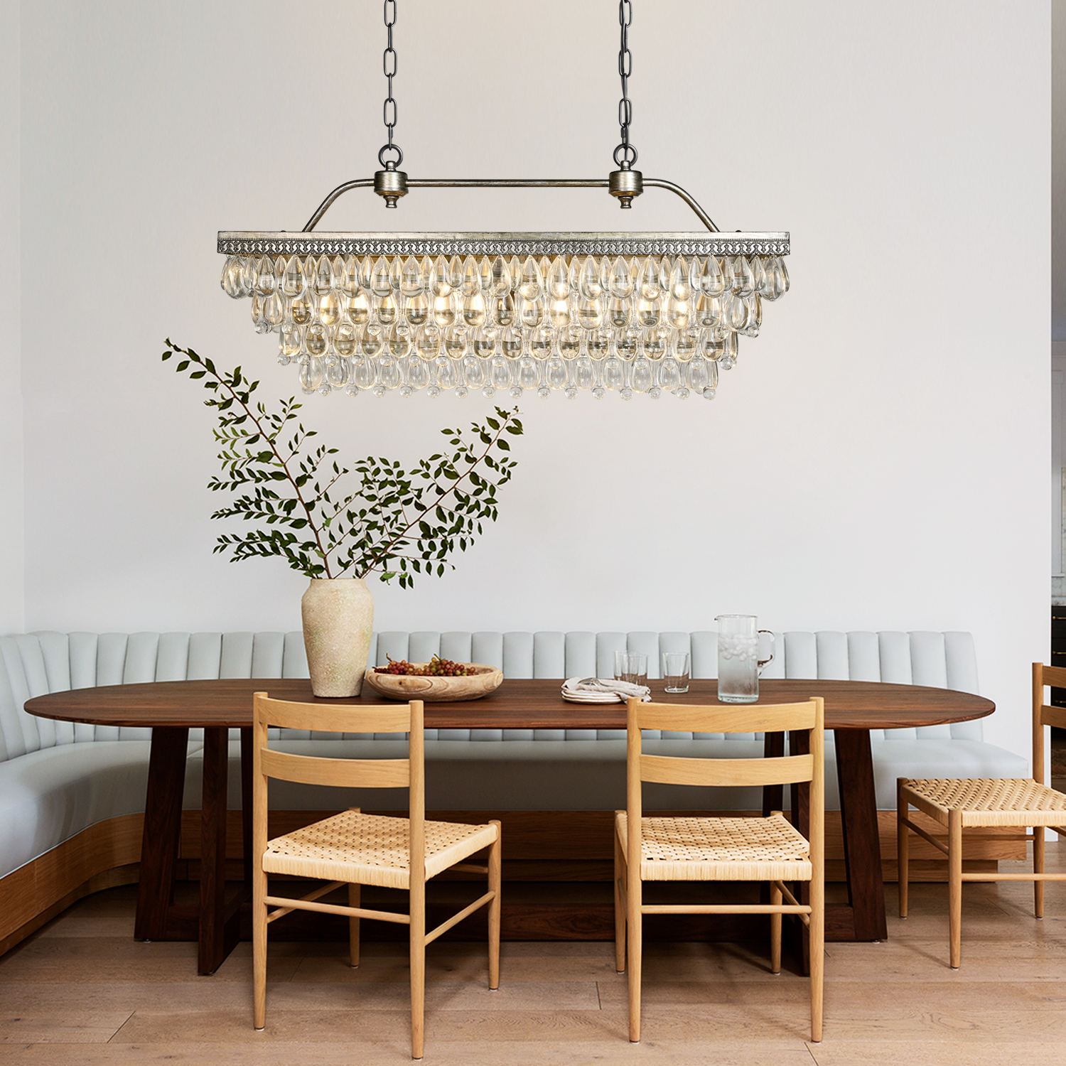 Handmade Art Crystal Glass Calira Rectangular Chandelier
