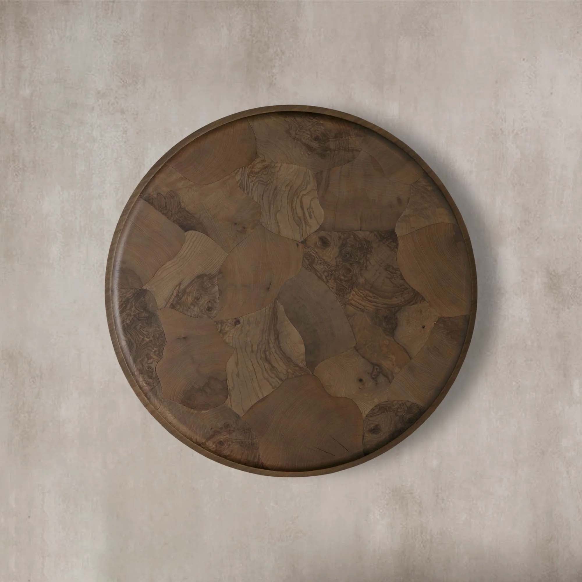 Loranco Wood Round Plinth Coffee Table Wabi-Sabi Living Room Center Ash Tea Table