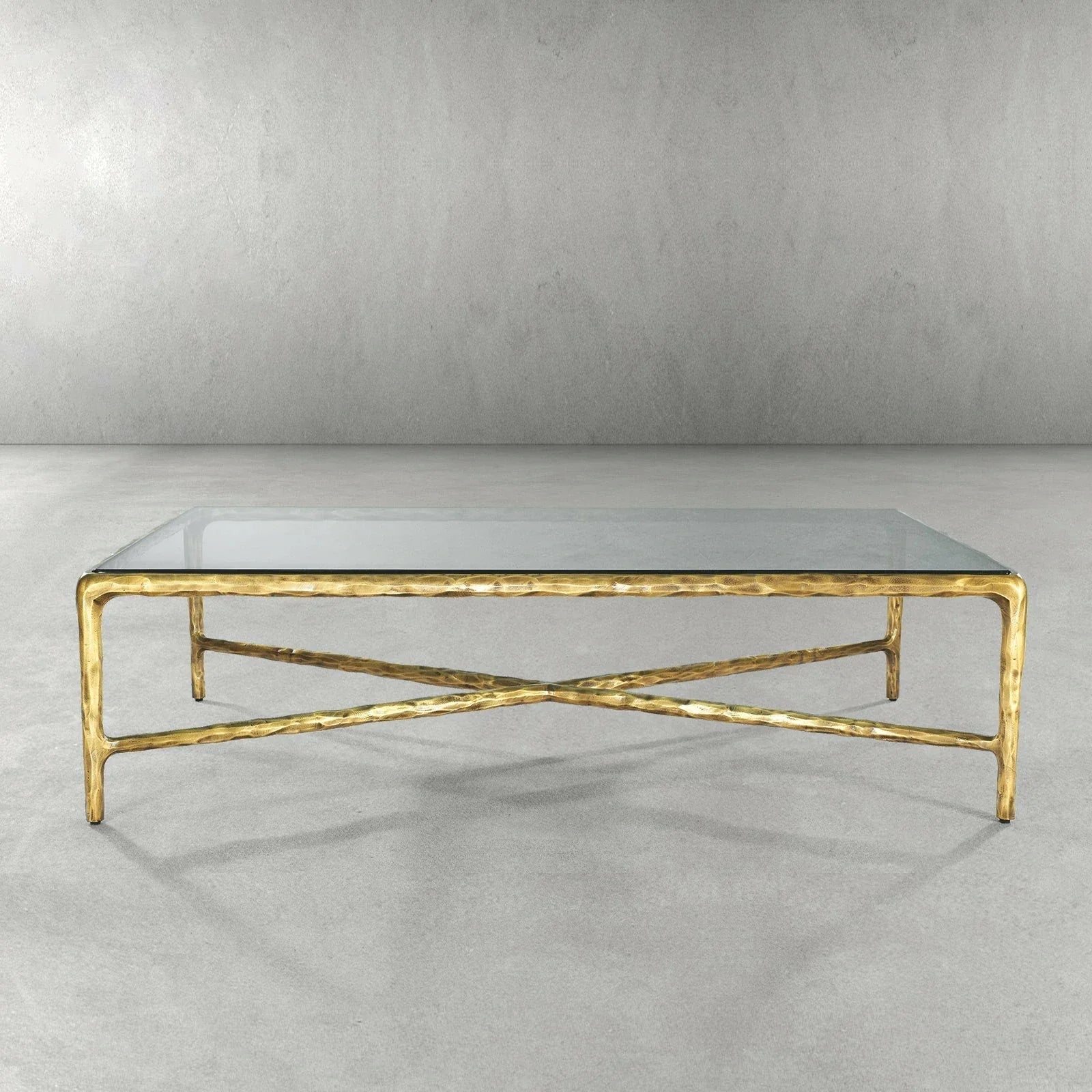 Hand-Forged Metal Rectangle Glass Coffee Table