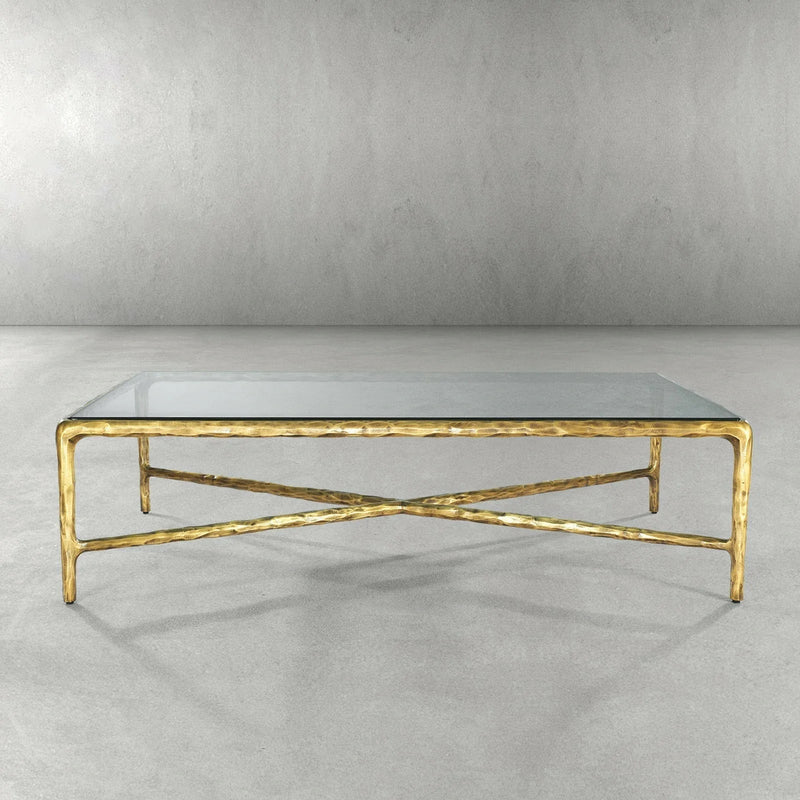 Hand-Forged Metal Rectangle Glass Coffee Table