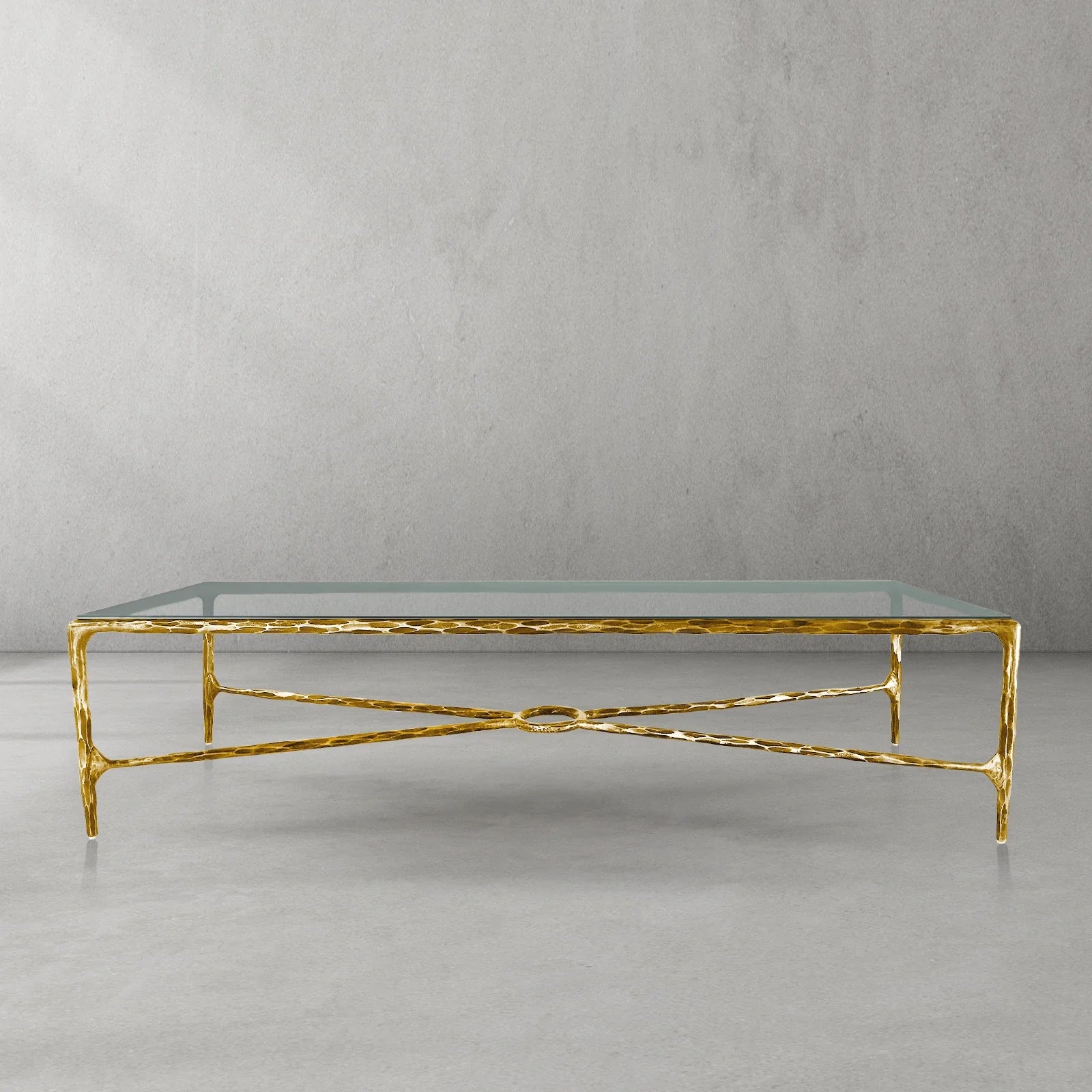 Hand-Forged Metal Rectangle Glass Coffee Table