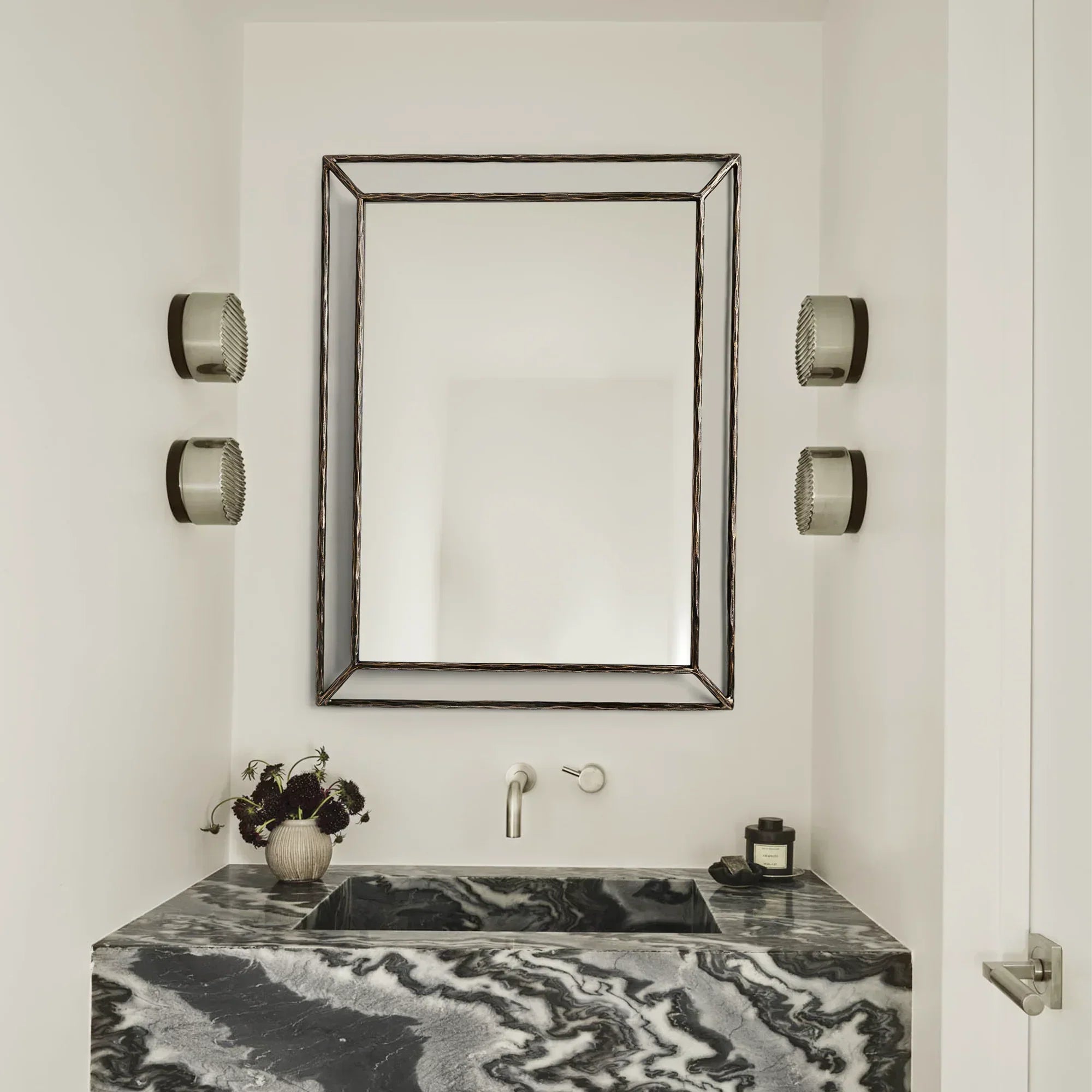 Hand-Forged Metal Open Beveled Mirror