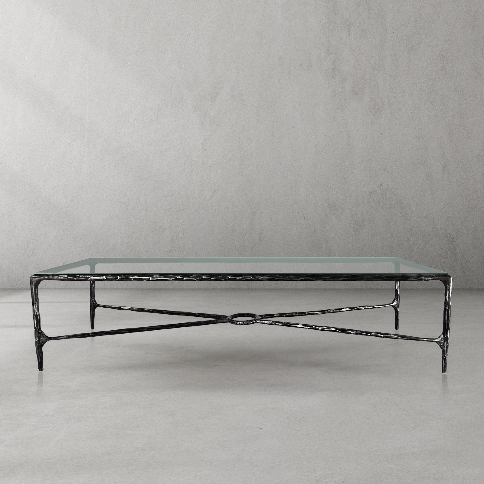 Hand-Forged Metal Rectangle Glass Coffee Table