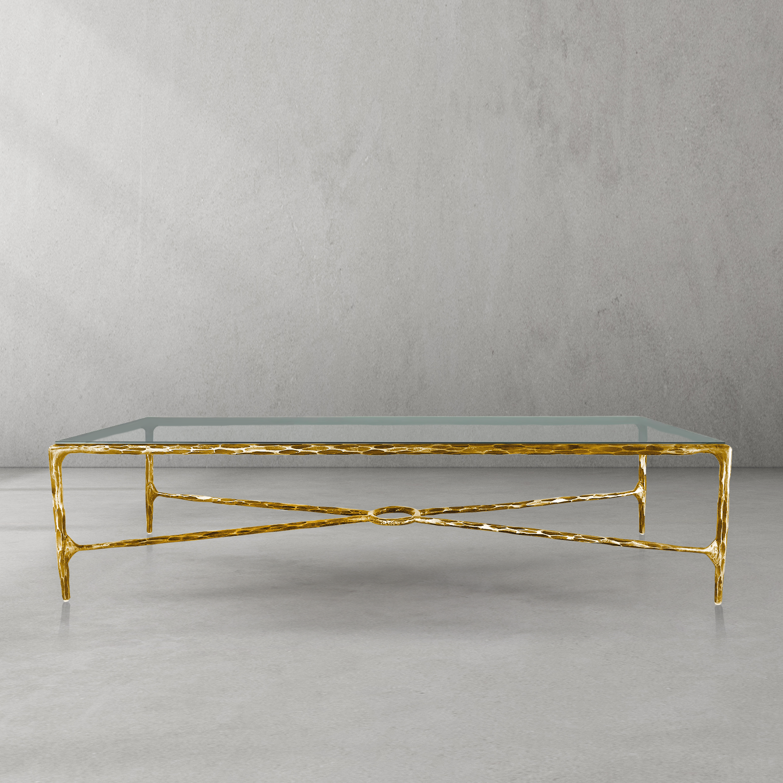 Hand-Forged Metal Rectangle Glass Coffee Table