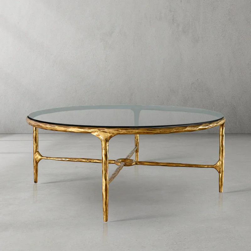 Hand-Forged Metal Glass Round Coffee Table 36" 55"