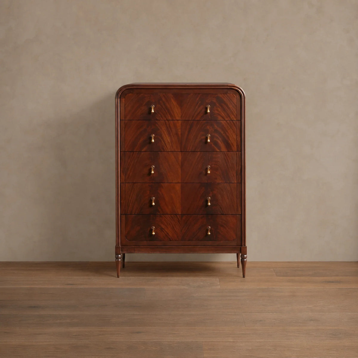 Frances 5-Drawer Dresser in Mahogany Wood and Brass