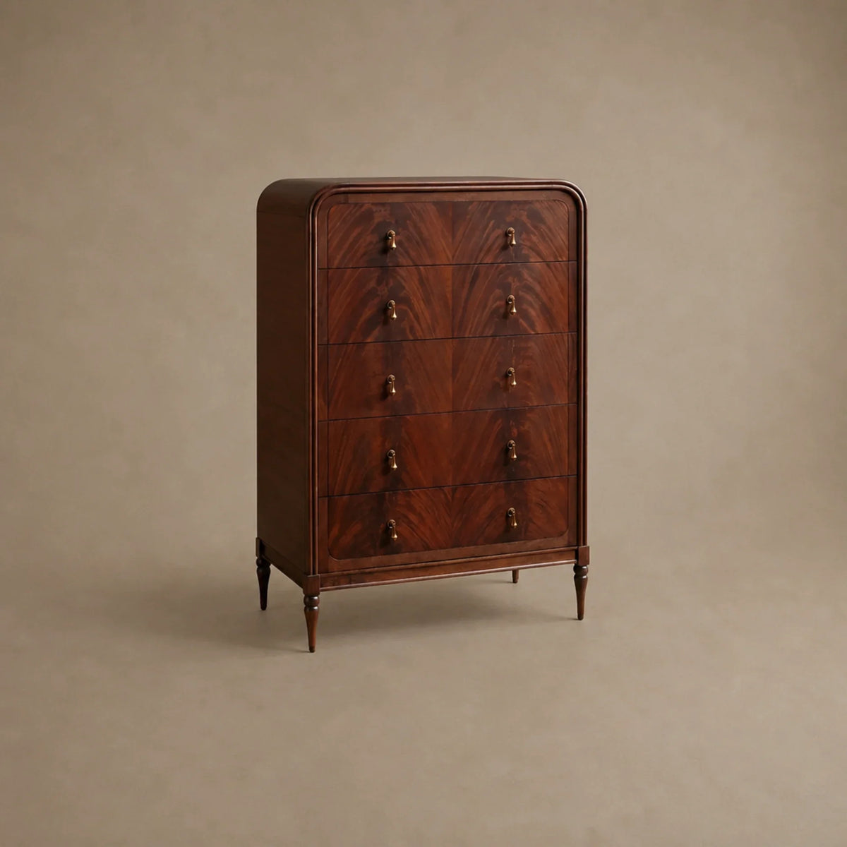 Frances 5-Drawer Dresser in Mahogany Wood and Brass