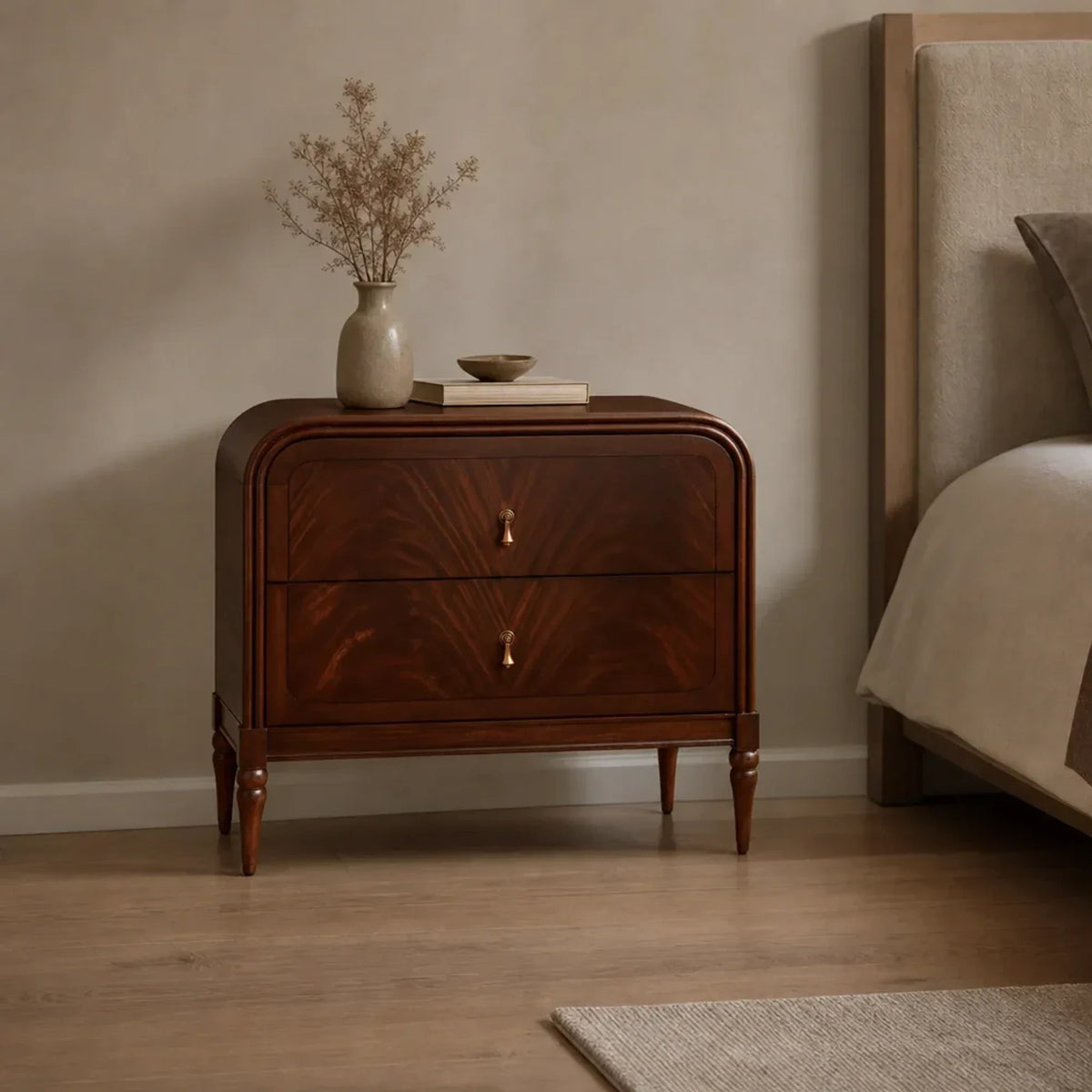 Frances Mahogany Wood 2-Drawer Nightstand