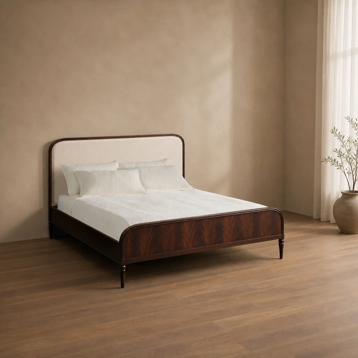 Frances Upholstered Bed with Mahogany Wood Frame and Cashmere Headboard