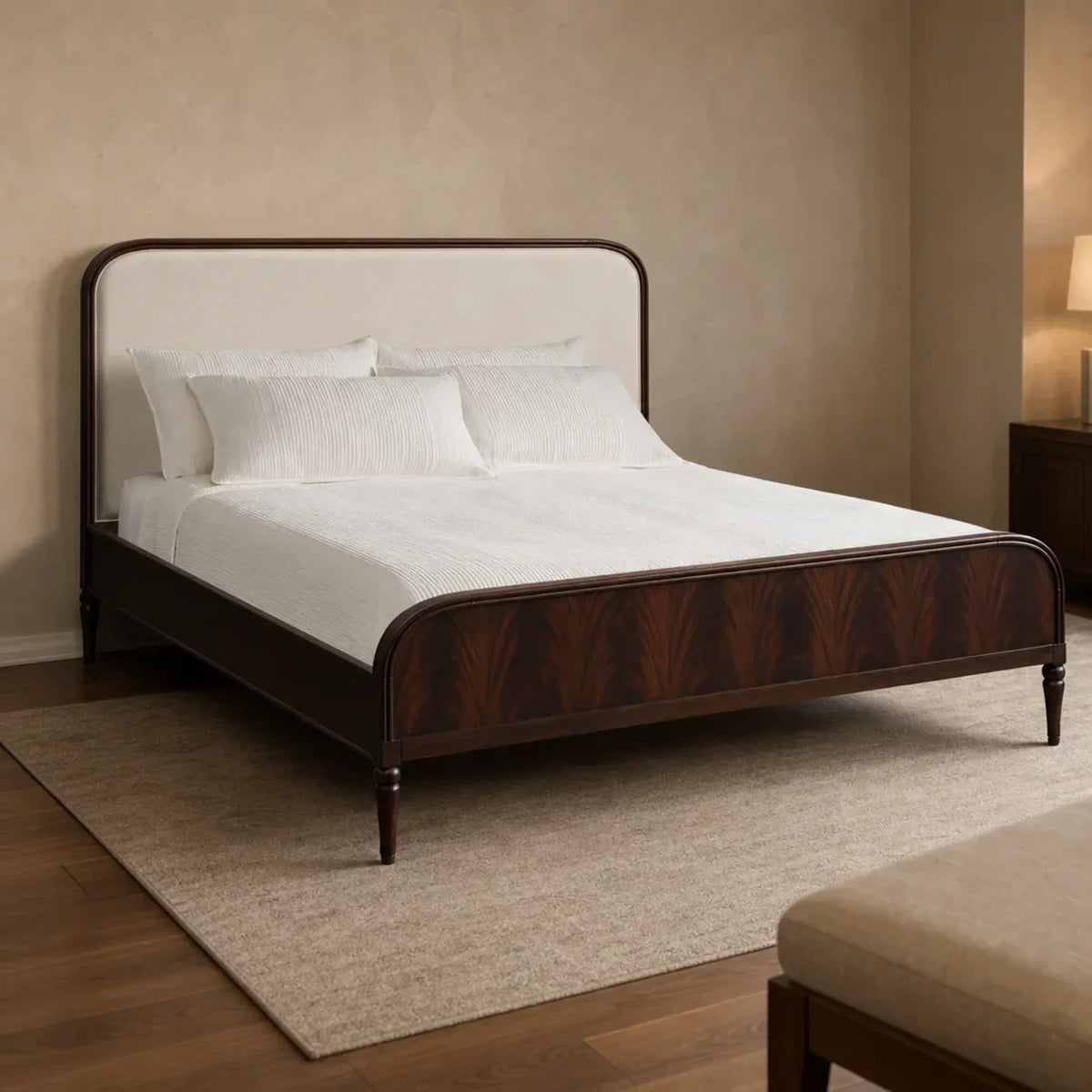 Frances Upholstered Bed with Mahogany Wood Frame and Cashmere Headboard