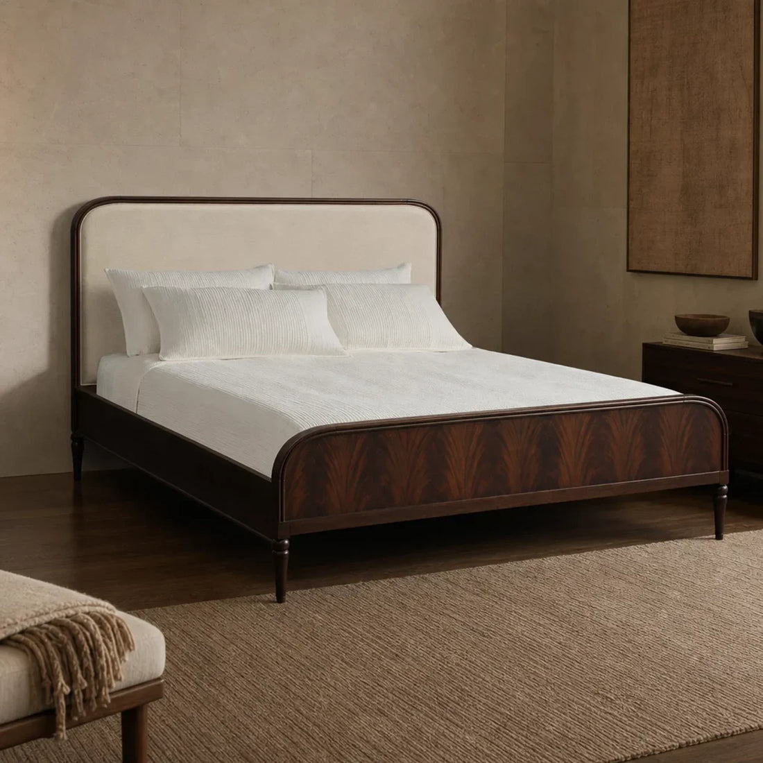 Frances Upholstered Bed with Mahogany Wood Frame and Cashmere Headboard