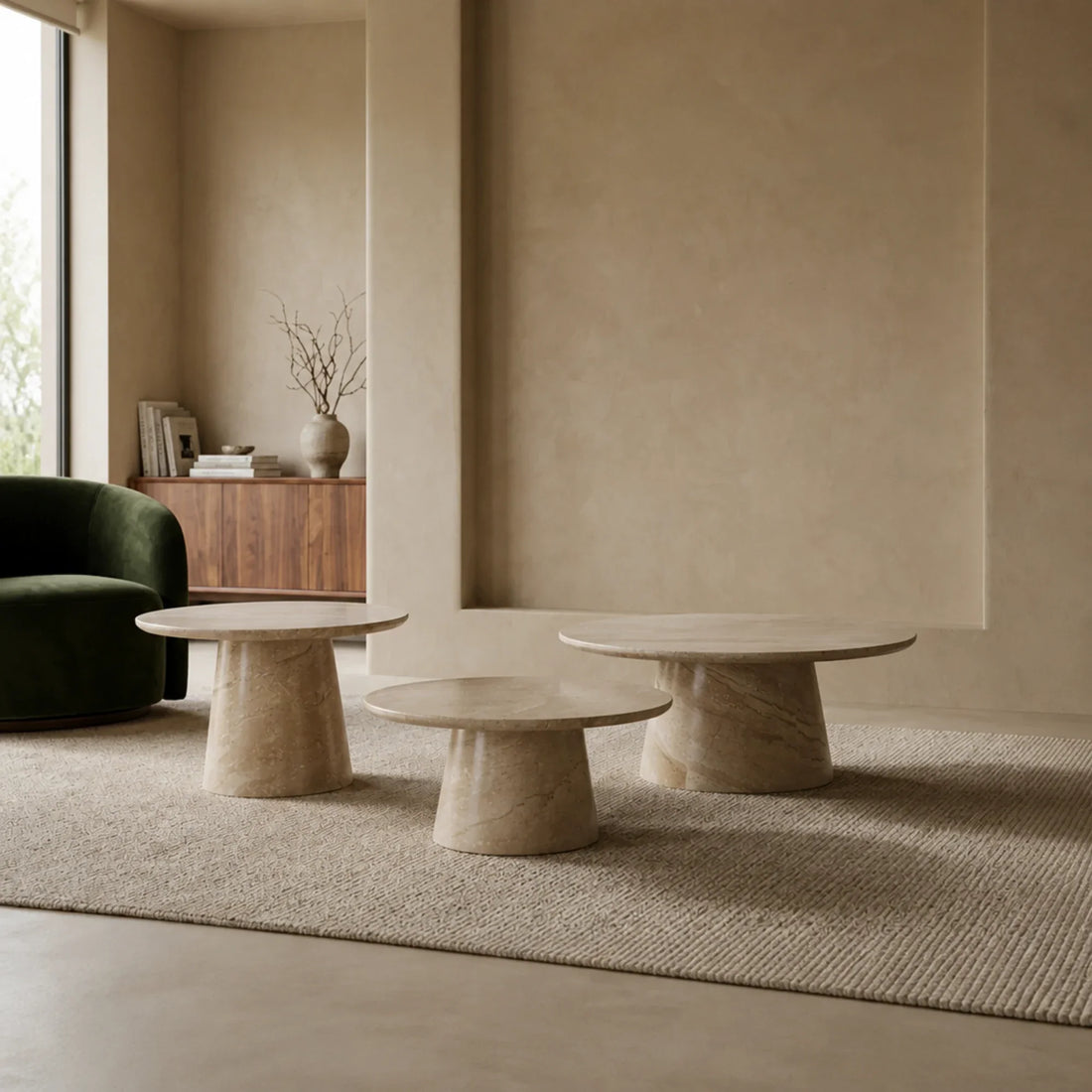 Hemmings Nesting Coffee Table Cluster in Wood Veneer and Marble
