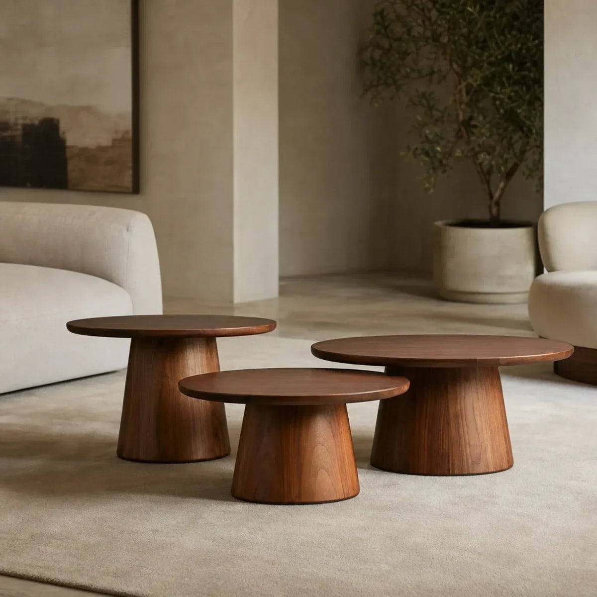 Hemmings Nesting Coffee Table Cluster in Wood Veneer and Marble