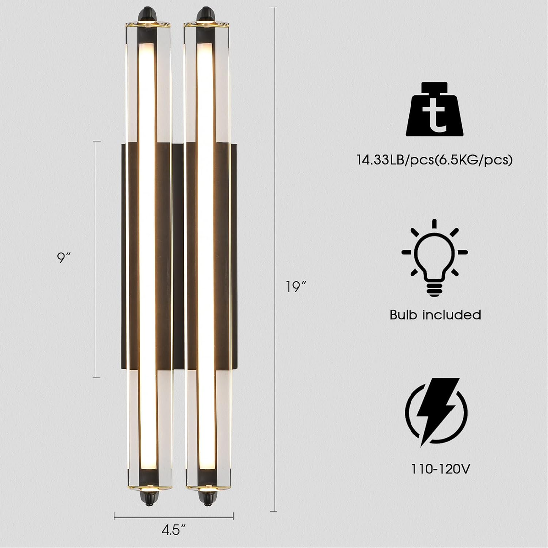 $1500+ Purchase Gift | Double Crystal Wall Lamp 19" H