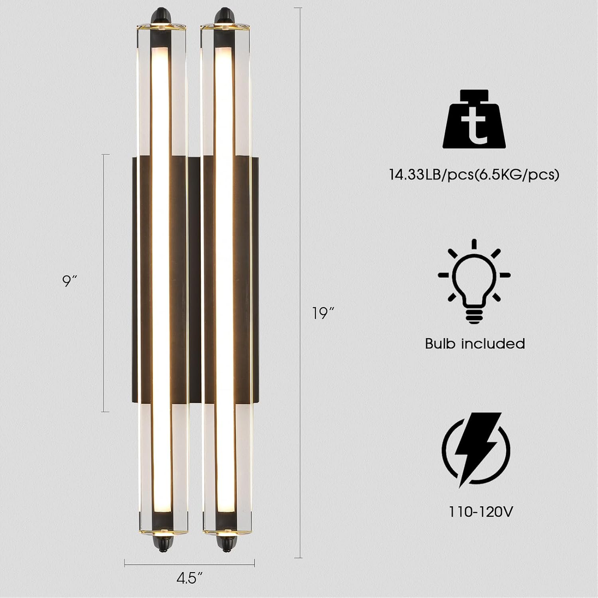 $1500+ Purchase Gift | Double Crystal Wall Lamp 19" H