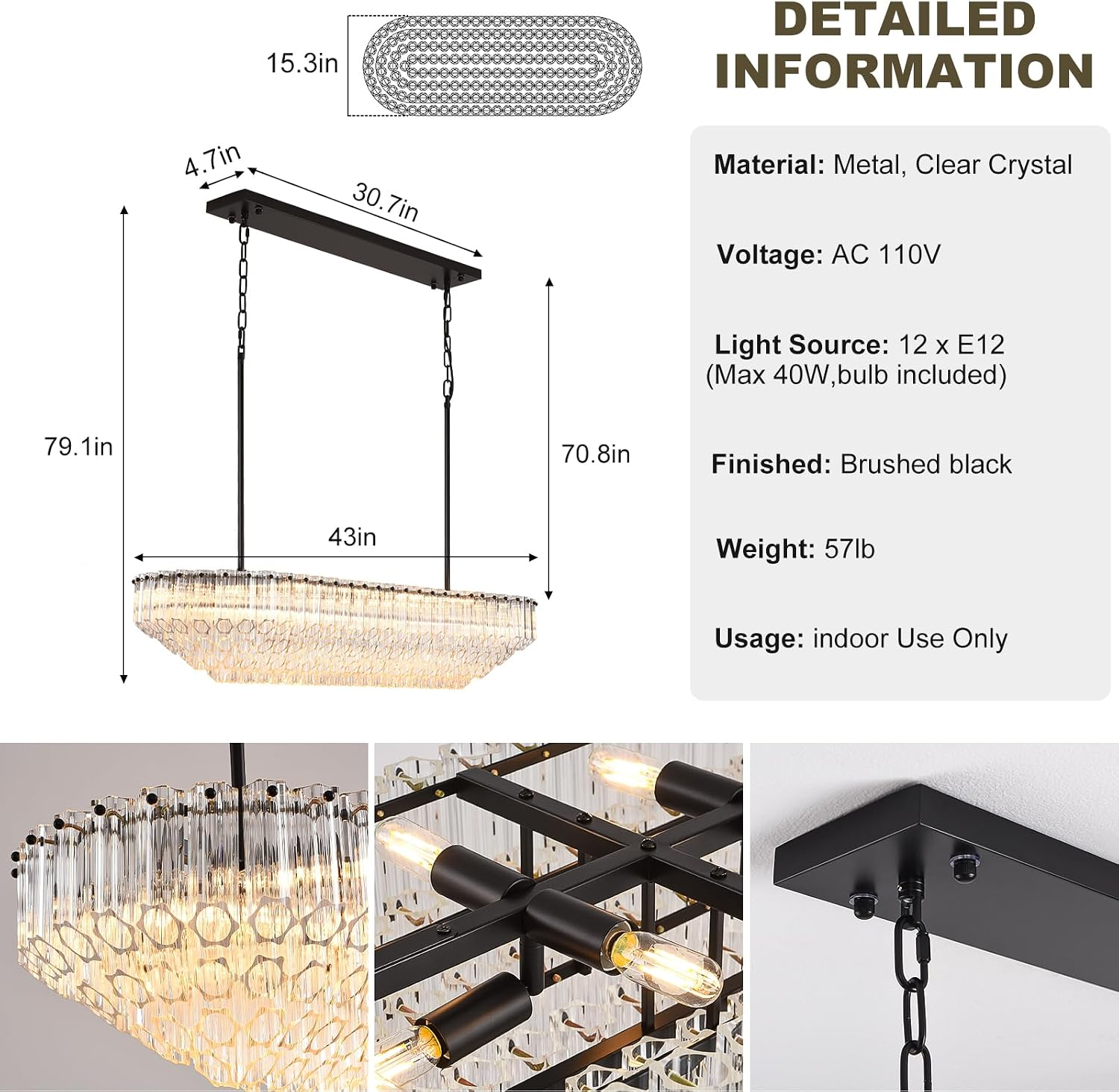 $5000+ Purchase Gift | Clear Glass Linear Chandelier 43"