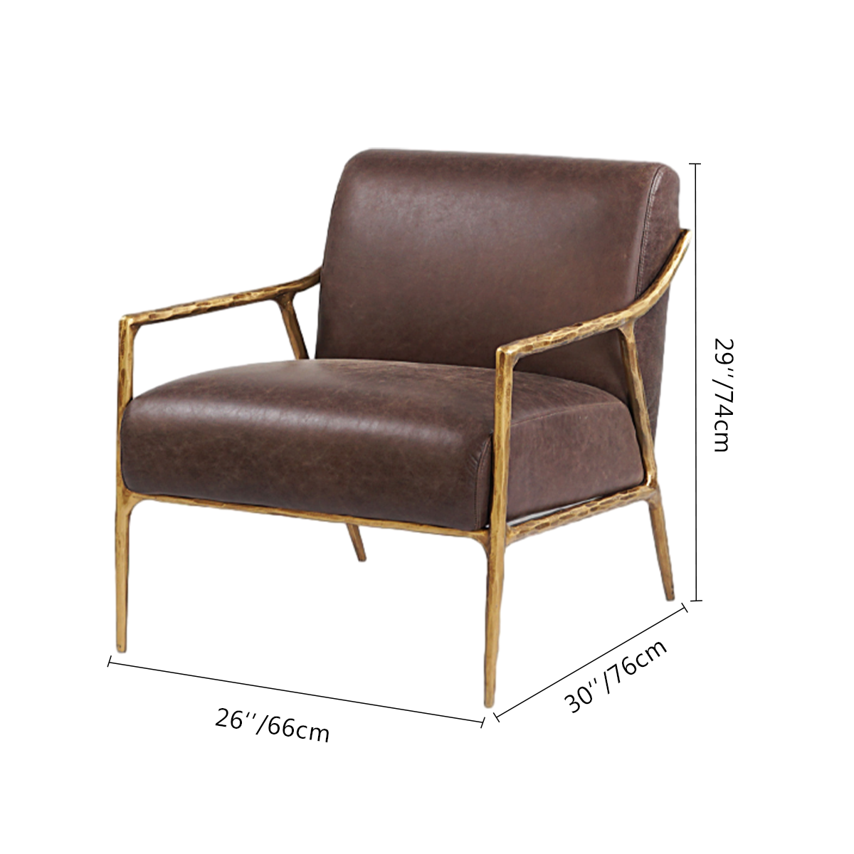 Hand-Forged Metal Brown Leather Accent Chair