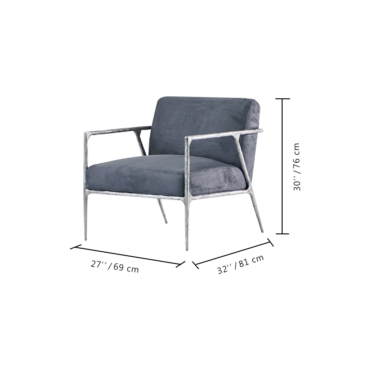 Hand-Forged Metal Retro Silver Iron Frame Track Armchair