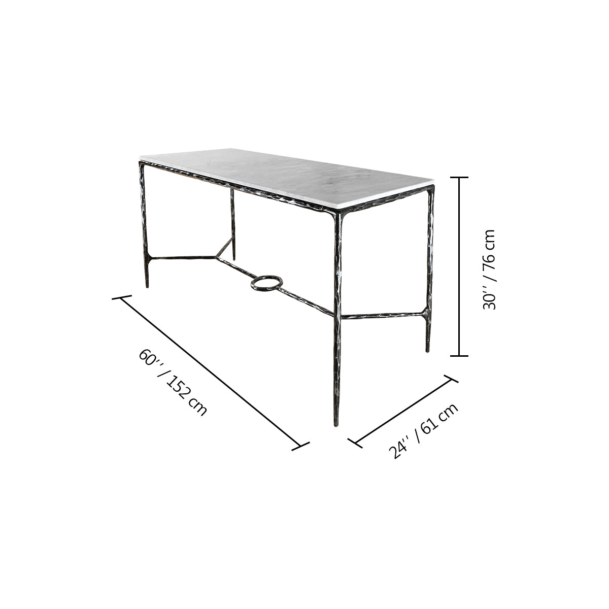 Hand-Forged Metal Rectangle Marble Desk