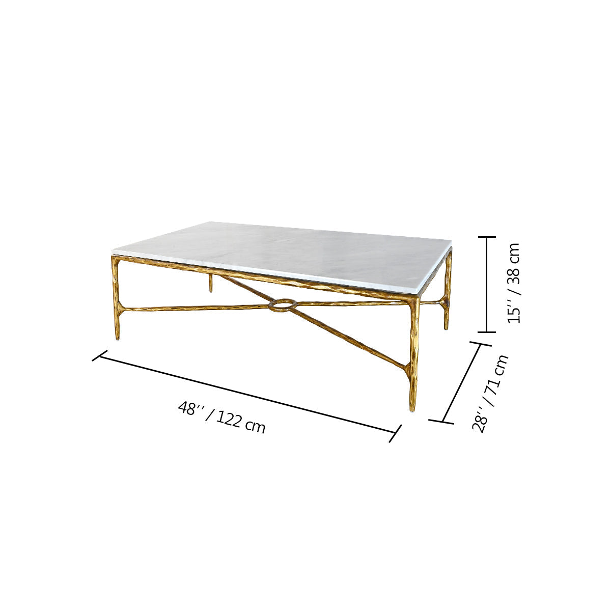 Hand-Forged Metal Rectangle Marble Coffee Table