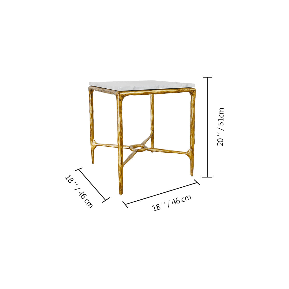 Hand-Forged Metal Mabrble Square Side Table 18" 22" Overhang O