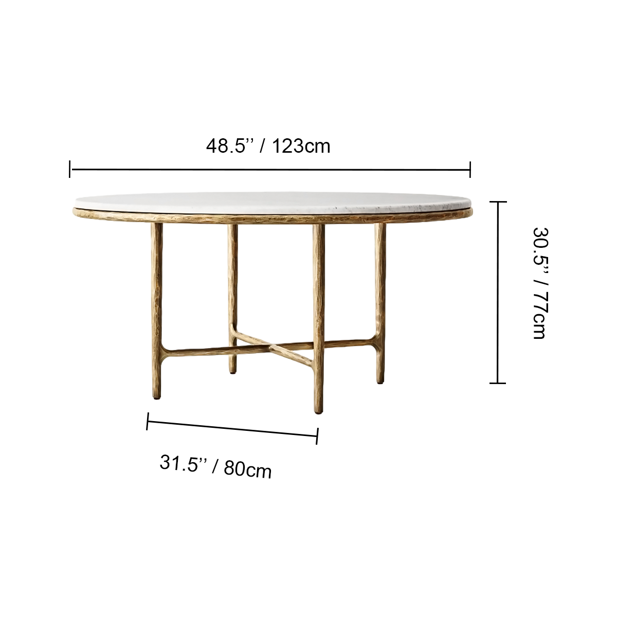 Hand-Forged Metal Marble Round Dining Table
