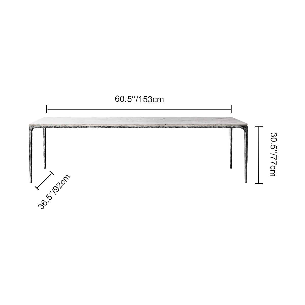 Hand-Forged Metal Marble Rectangular Dining Table