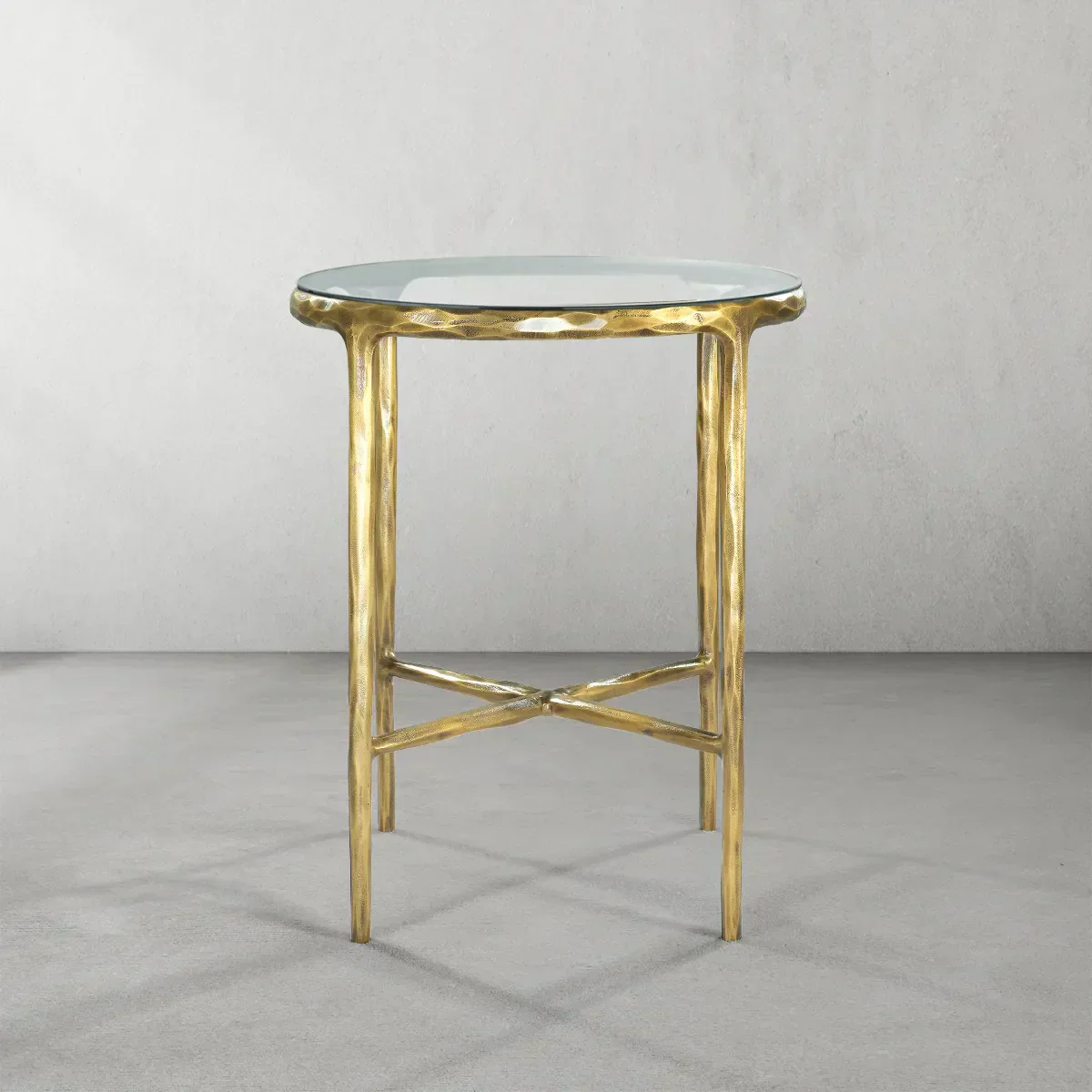Hand-Forged Metal Glass Round Side Table 18" 22"