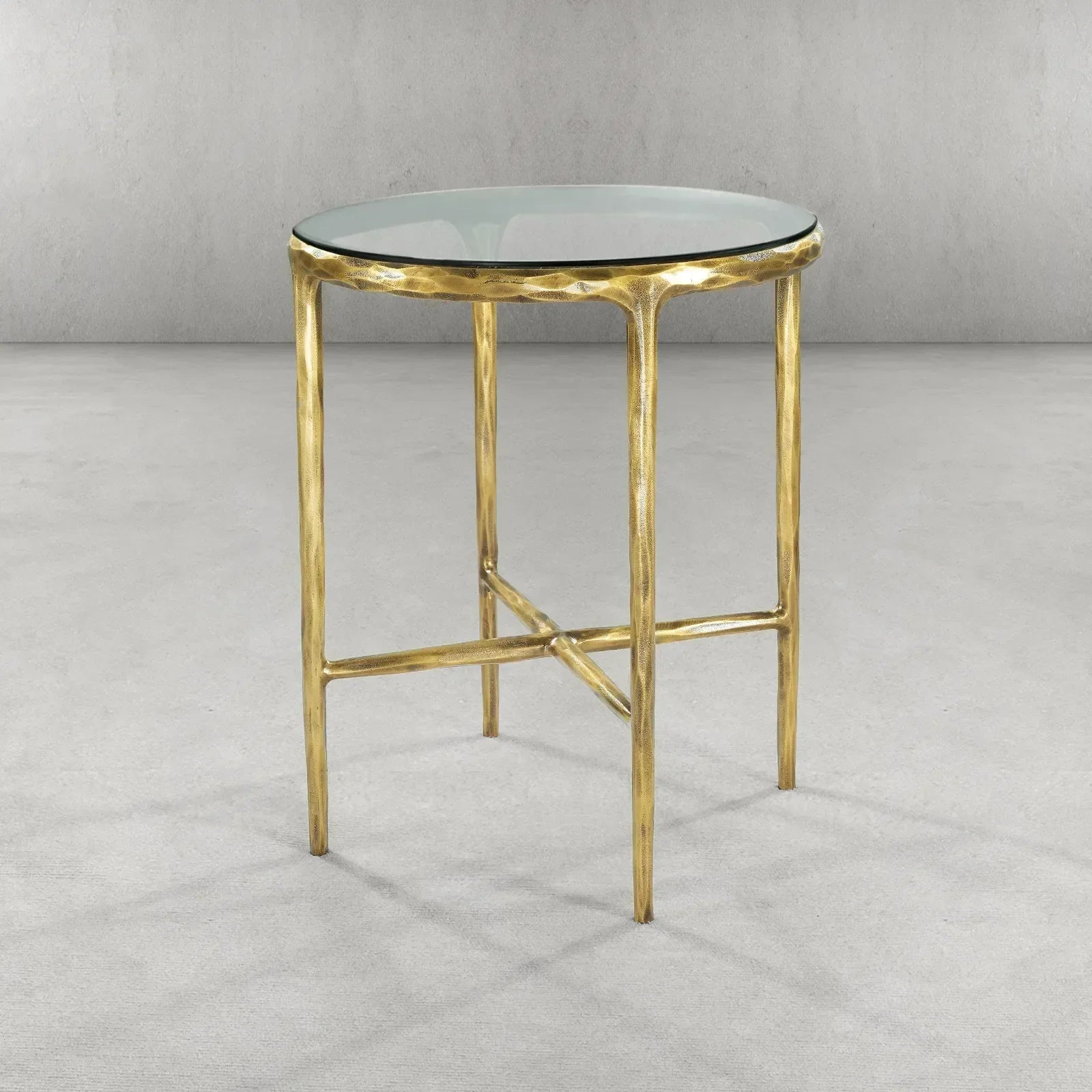 Hand-Forged Metal Glass Round Side Table 18" 22"