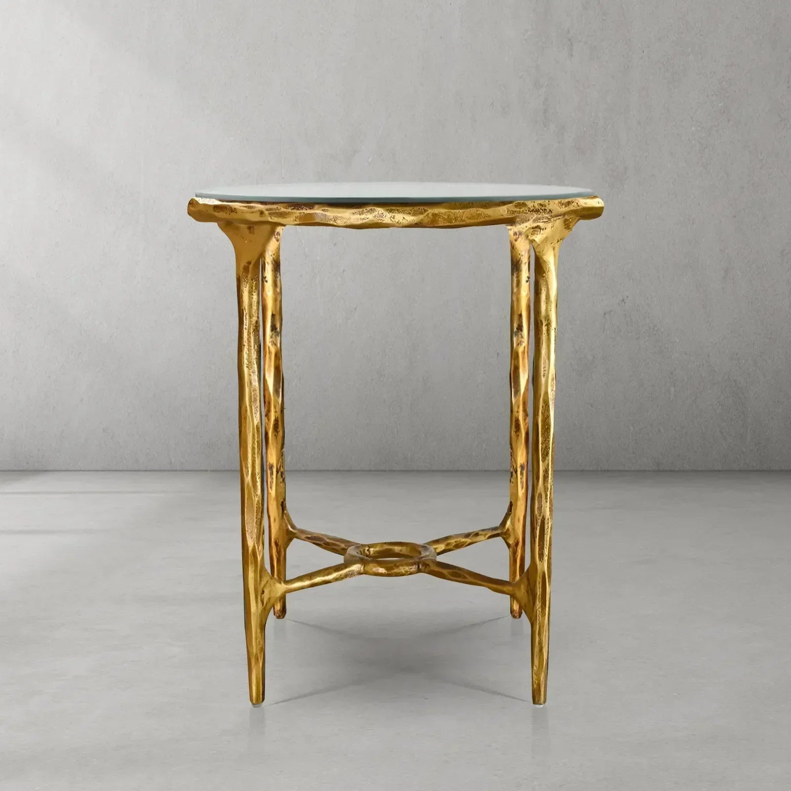 Hand-Forged Metal Glass Round Side Table 18" 22"