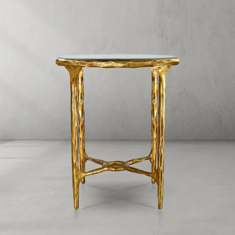 Hand-Forged Metal Glass Round Side Table 3 Leg 24"D