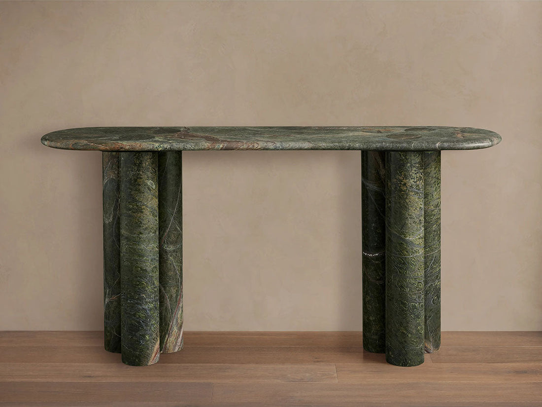 Serafin Natural Stone Entryway Console Table Vintage Style Hallway Entrance Table with Column Legs