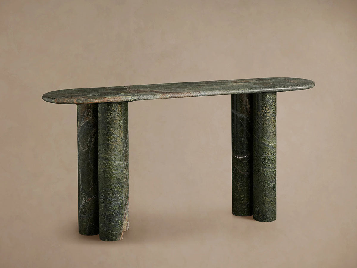 Serafin Natural Stone Entryway Console Table Vintage Style Hallway Entrance Table with Column Legs