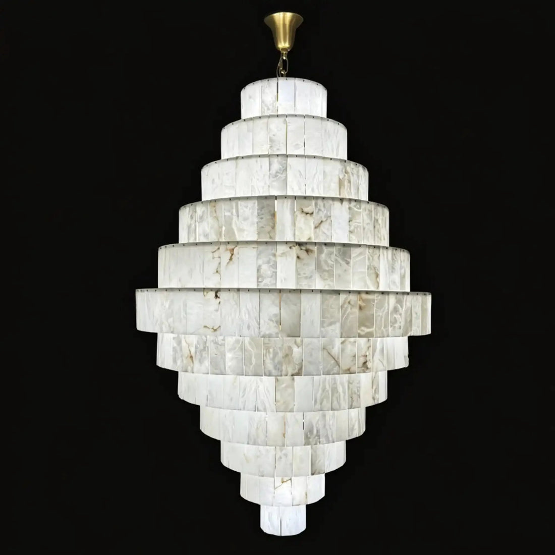 Luxury Sculpted Pyramid-Tier Alabaster Chandelier for High Ceiling