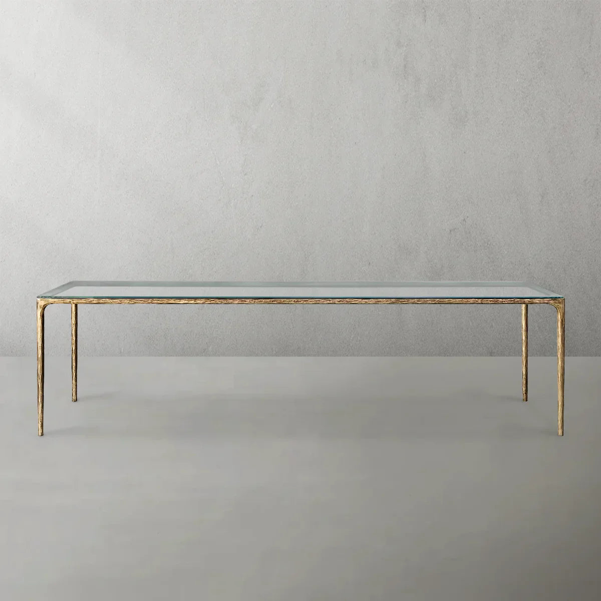 Hand-Forged Metal Glass Rectangular Dining Table
