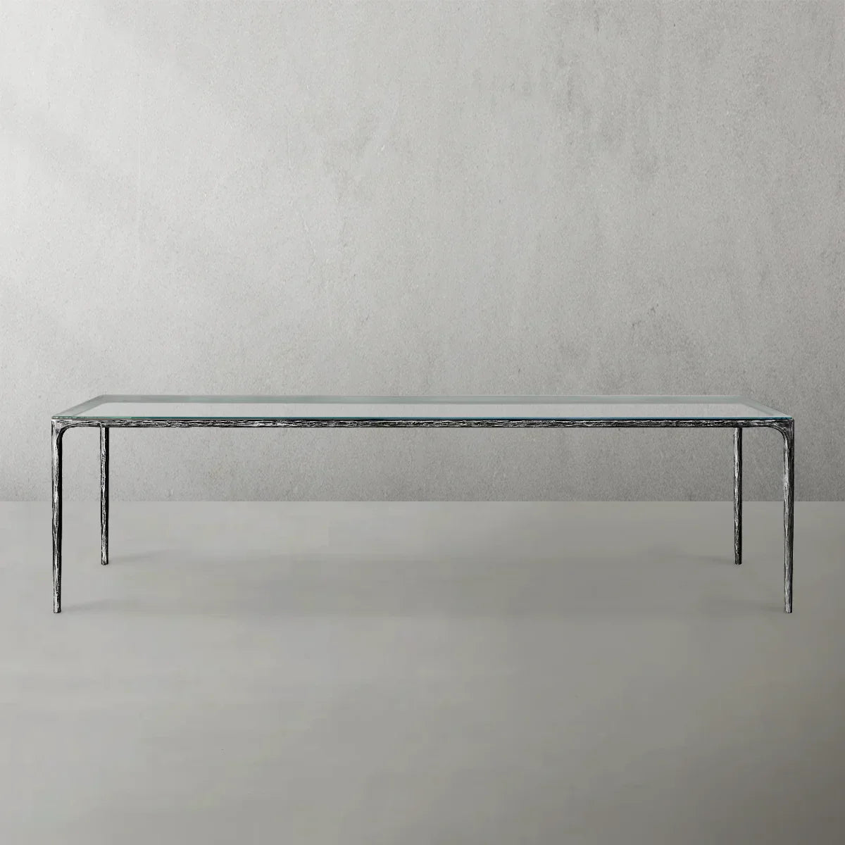 Hand-Forged Metal Glass Rectangular Dining Table