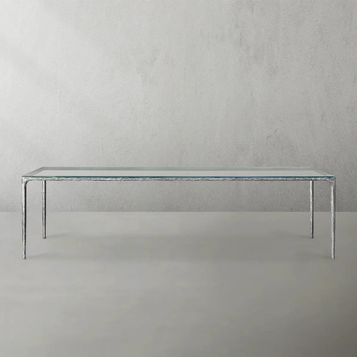 Hand-Forged Metal Glass Rectangular Dining Table