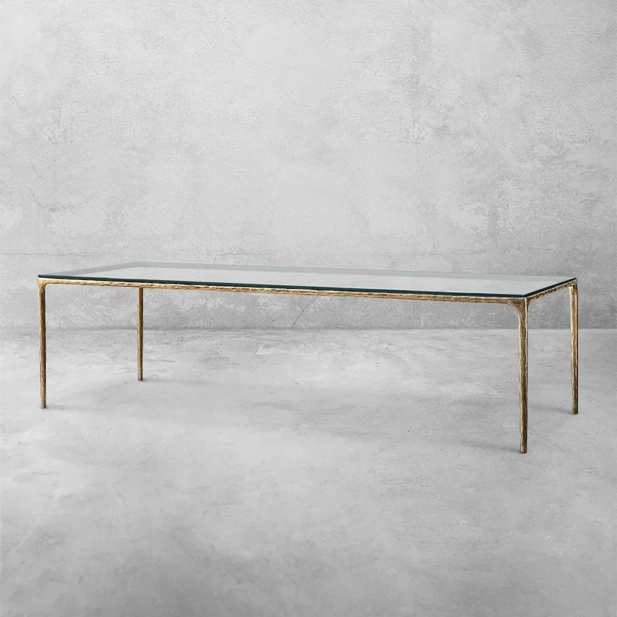 Hand-Forged Metal Glass Rectangular Dining Table