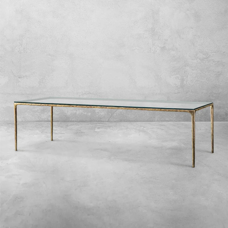 Hand-Forged Metal Glass Rectangular Dining Table