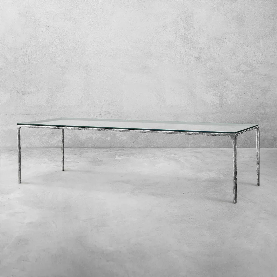 Hand-Forged Metal Glass Rectangular Dining Table