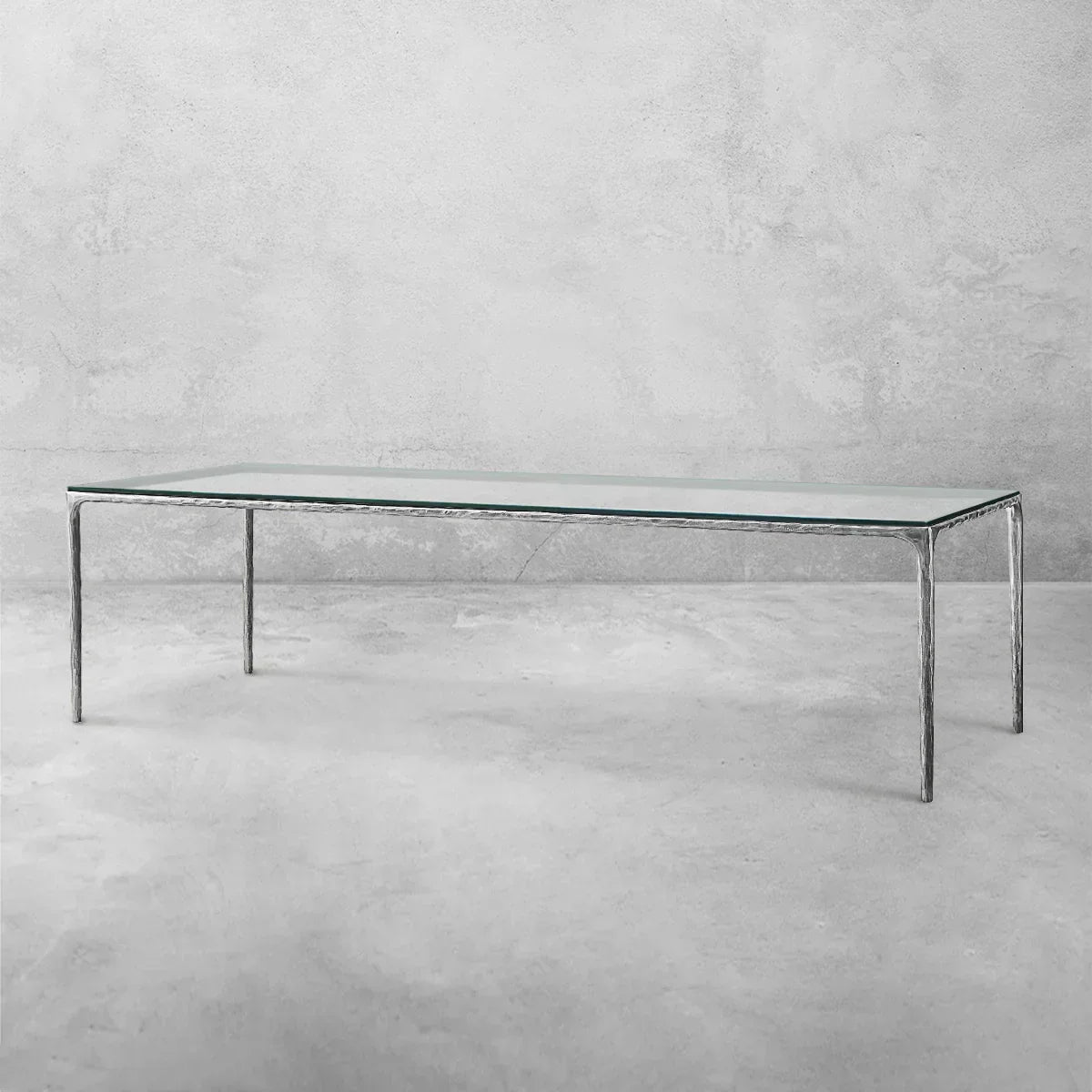 Hand-Forged Metal Glass Rectangular Dining Table