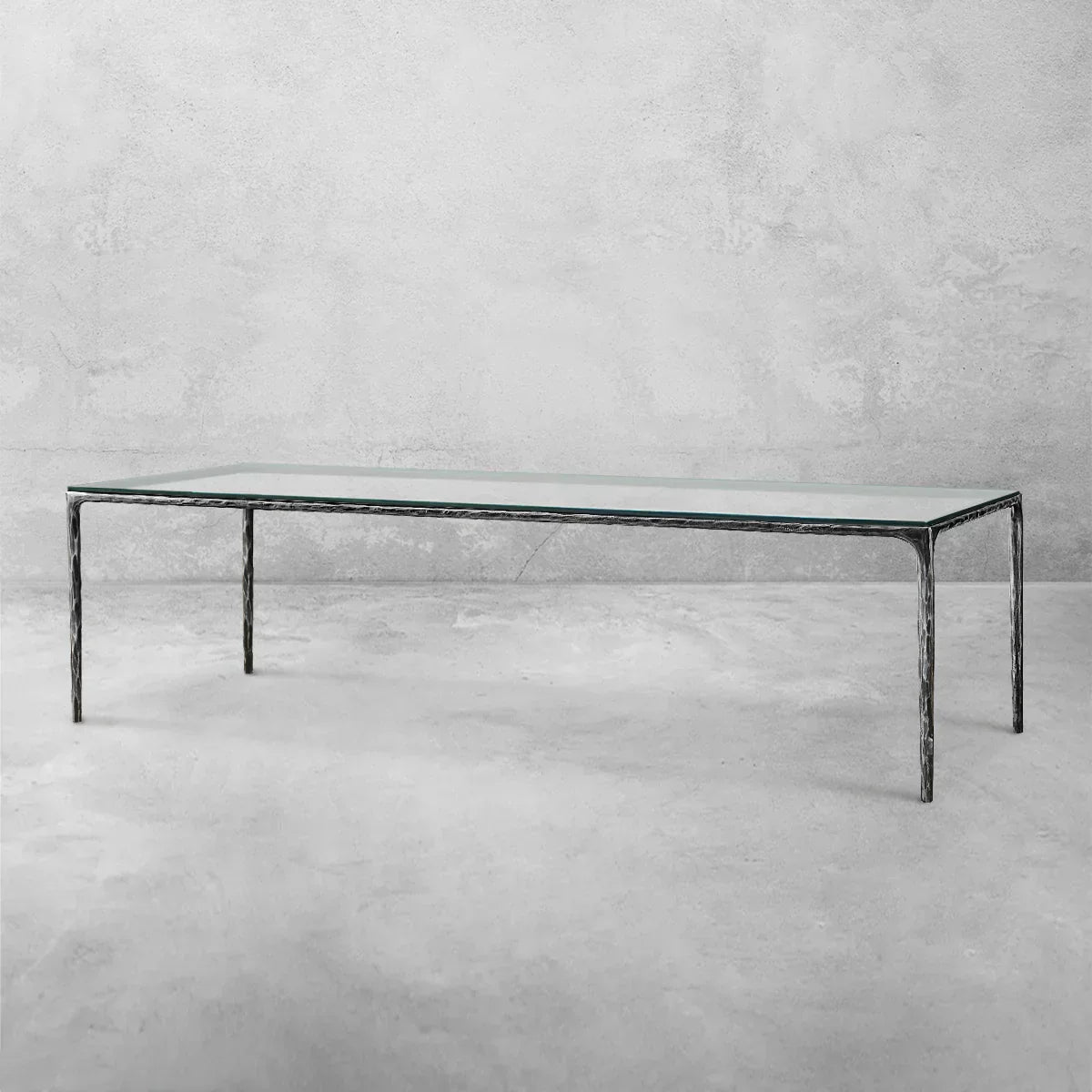 Hand-Forged Metal Glass Rectangular Dining Table