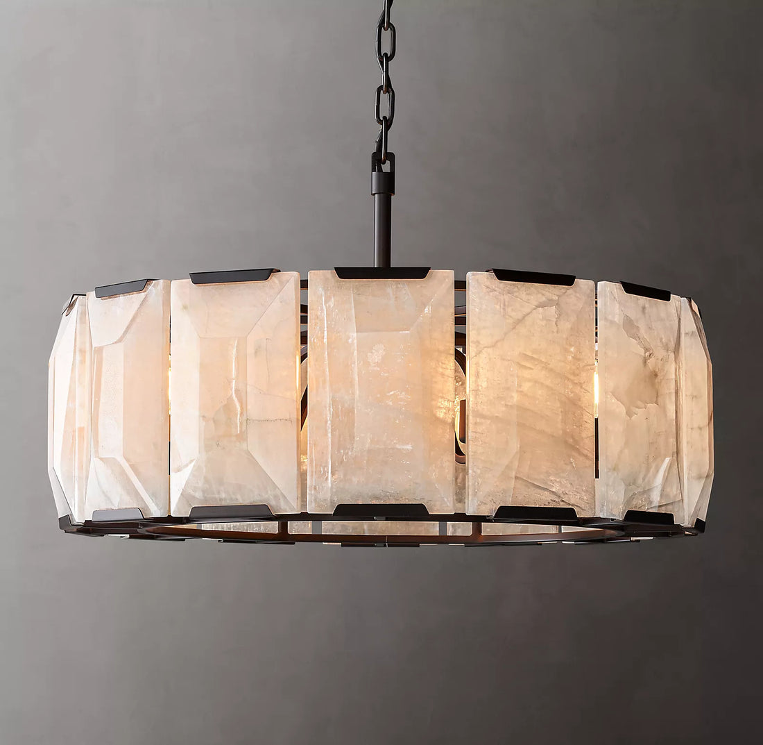 Harlow Calcite Modern LED Marble Round Chandelier 31”