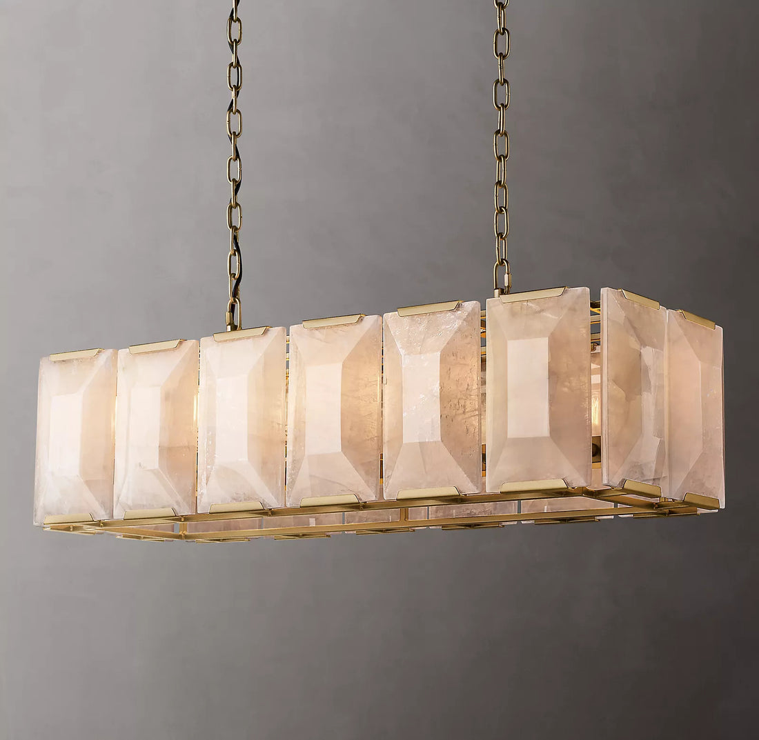 Harlow Calcite Rectangular LED Marble Brass Chandelier 42”