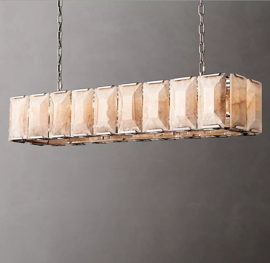 Harlow Calcite Retro Marble Rectangular Chandeliers 60”