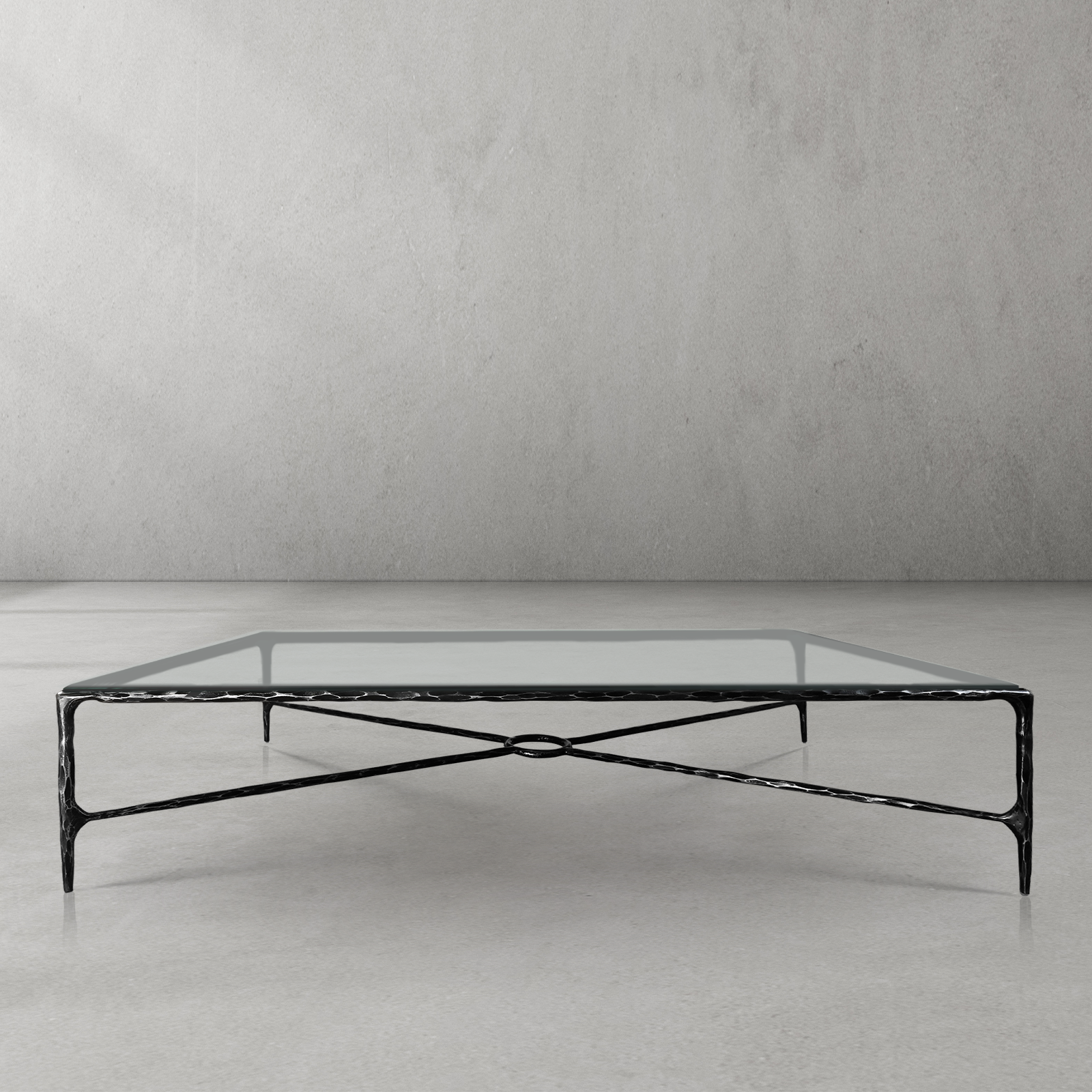 Hand-Forged Metal Rectangle Glass Coffee Table