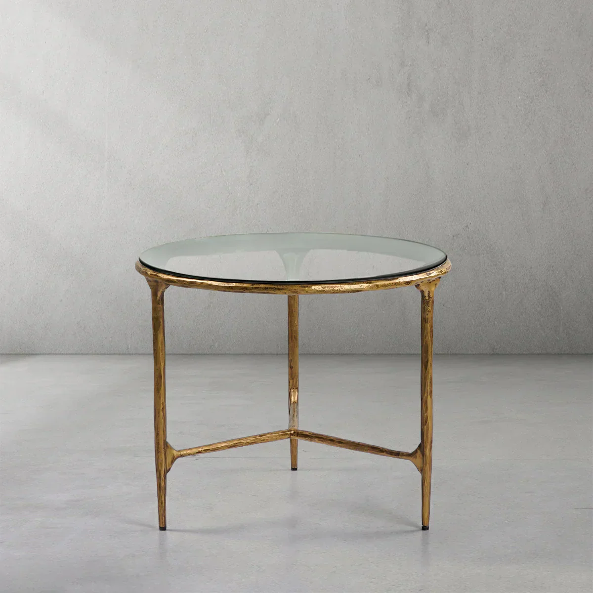 Hand-Forged Metal Glass Round Side Table 3 Leg 24"D