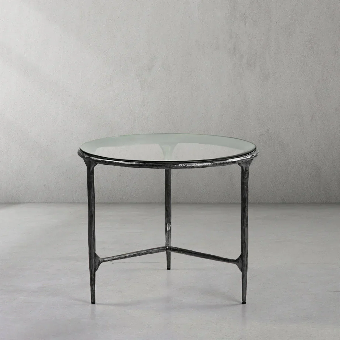 Hand-Forged Metal Glass Round Side Table 3 Leg 24"D